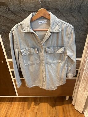 ZARA Girl’s Light Grey-Blue Denim Shacket